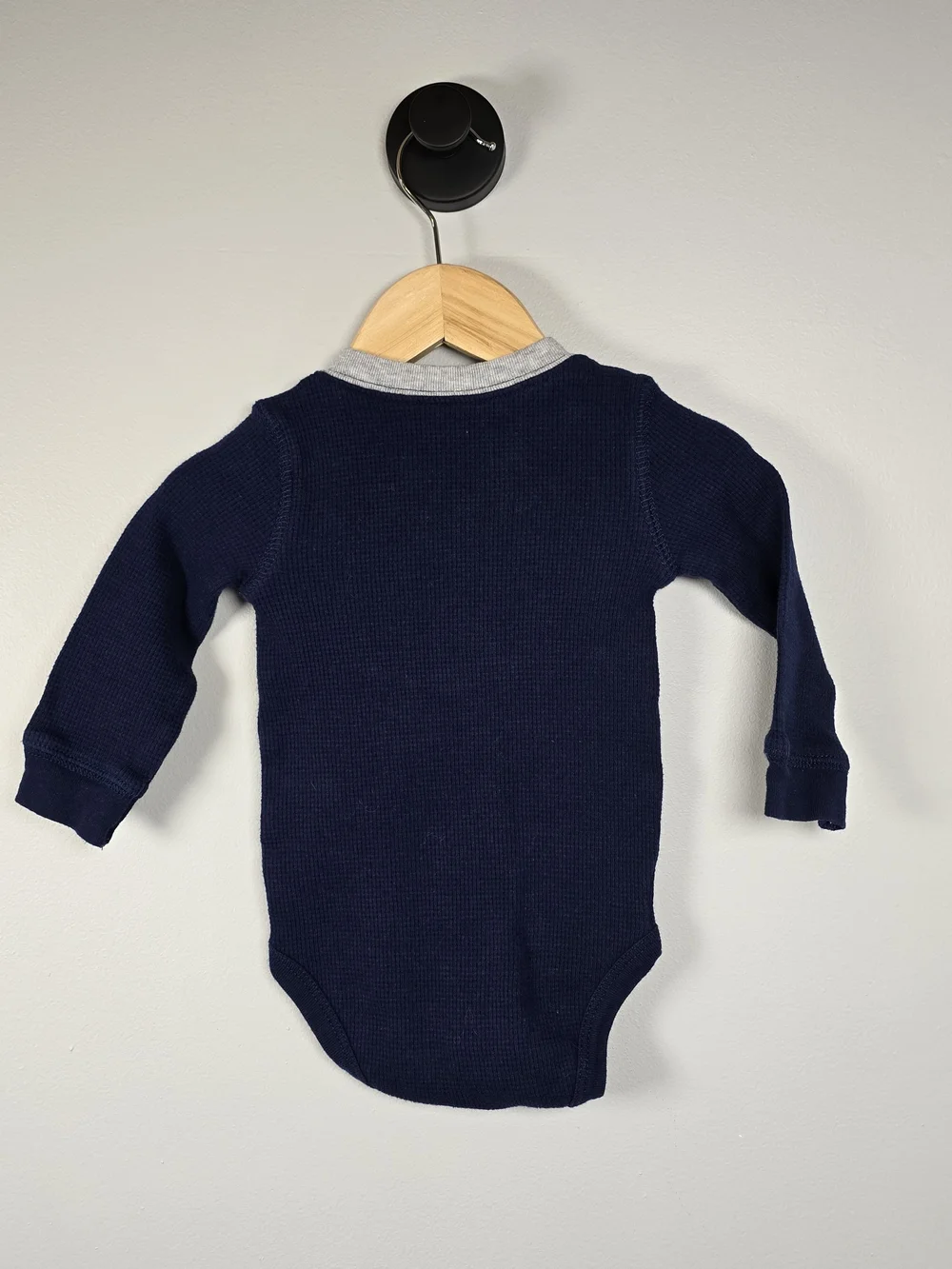 Carter's Long-Sleeve Waffle Knit Henley One-Piece Bodysuit - Navy & White Bundle